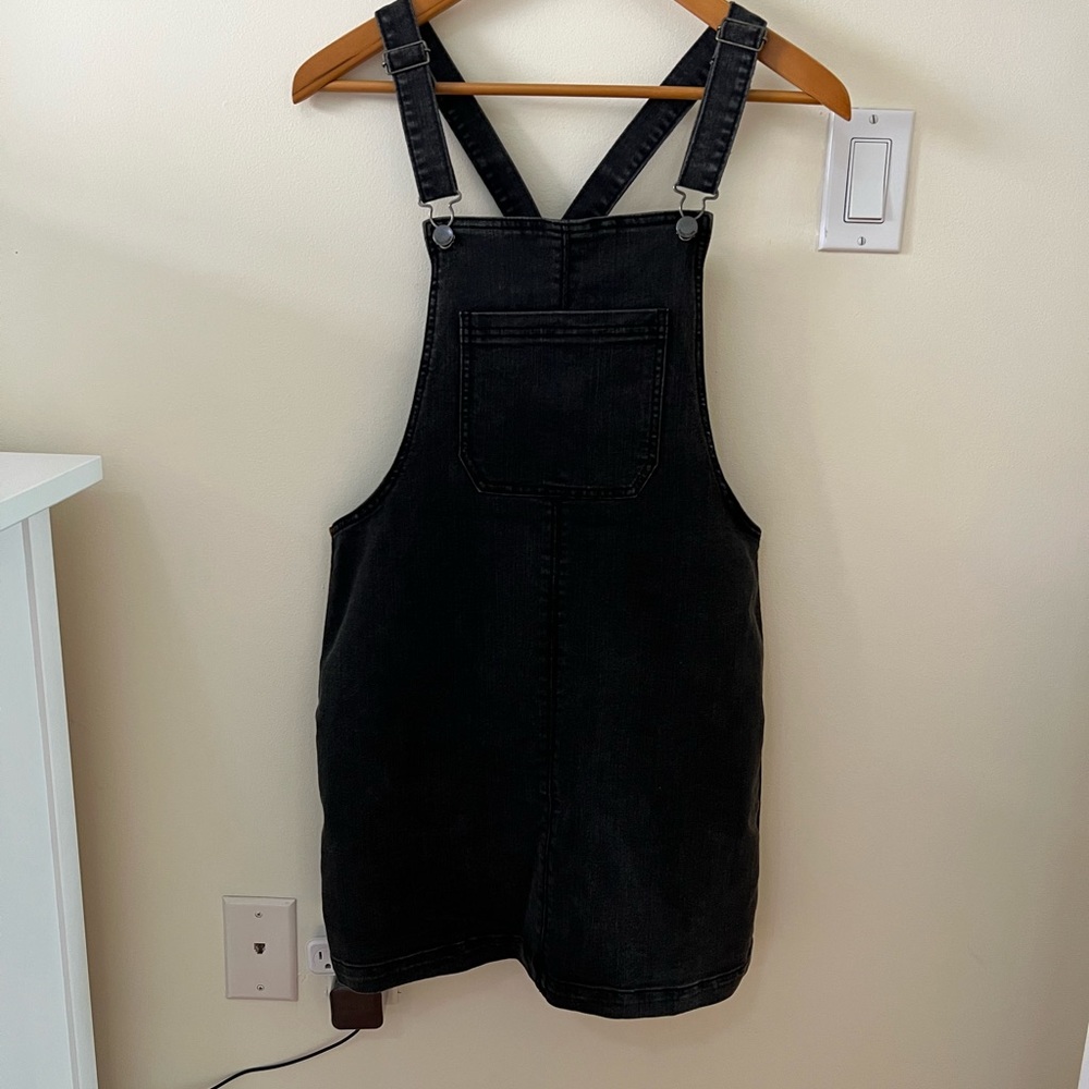 Black Denim overall dress Large